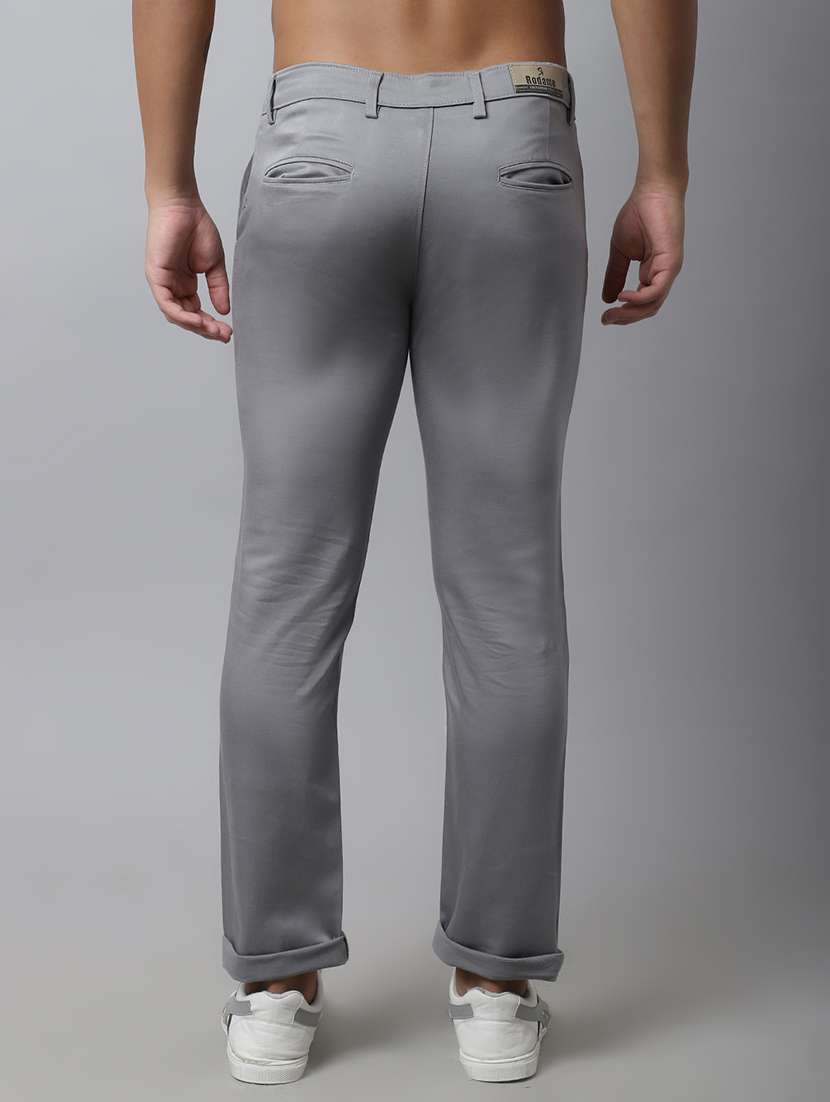 grey cotton flat front casual trousers - 19911358 -  Standard Image - 2