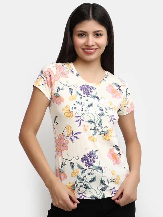 women printed cotton regular tee