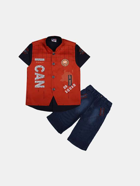 boys printed shirt with shorts set