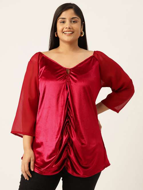 women solid plus size key hole neck top - 19914987 - Standard Image - 0
