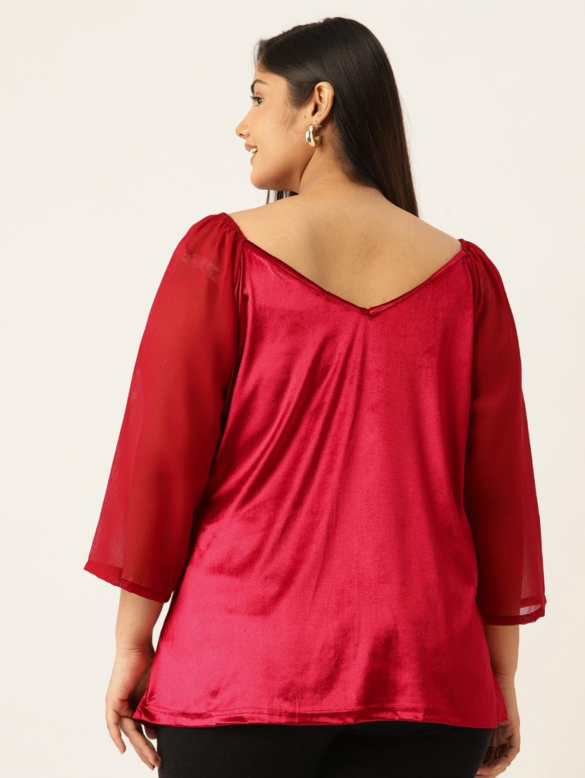 women solid plus size key hole neck top - 19914987 - Standard Image - 2