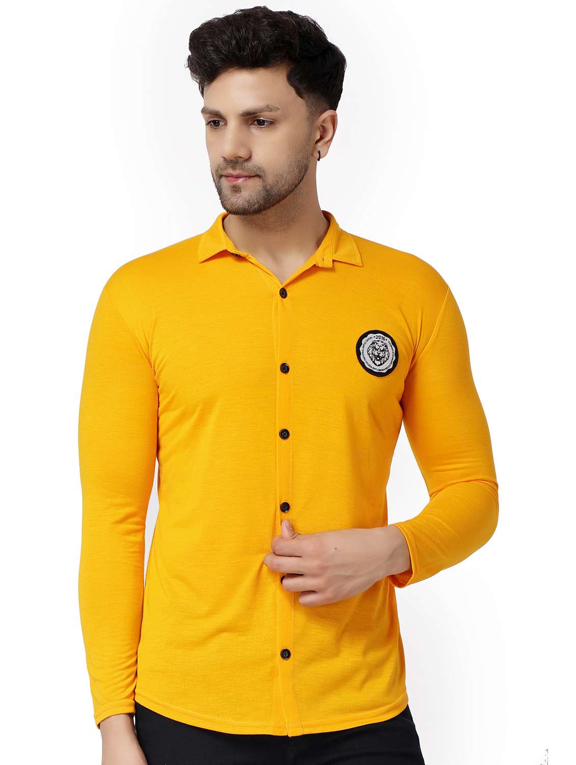 yellow cotton blend casual shirt