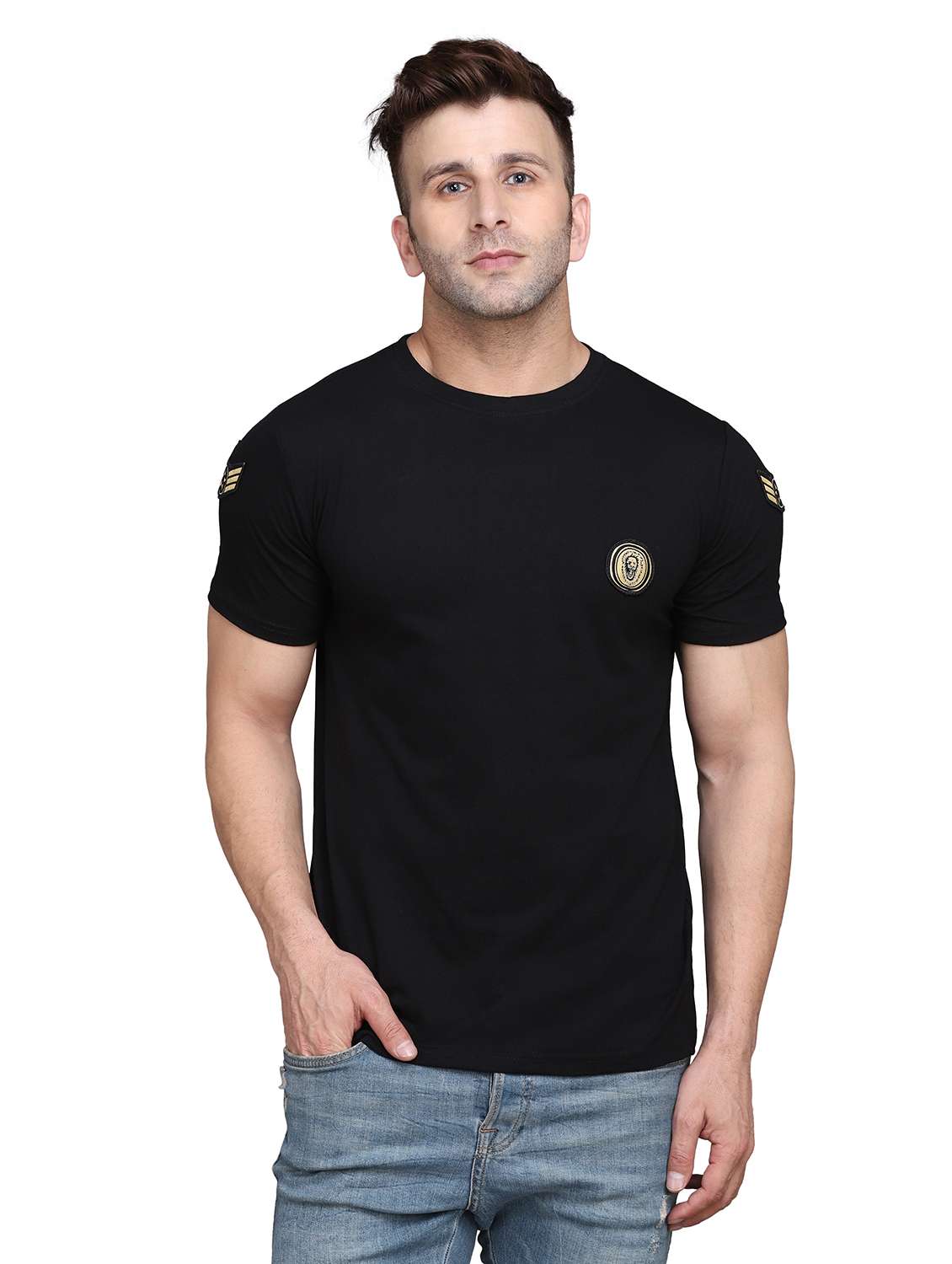 men black slim fit plain t-shirt - 19915513 - Zoom Image - 0