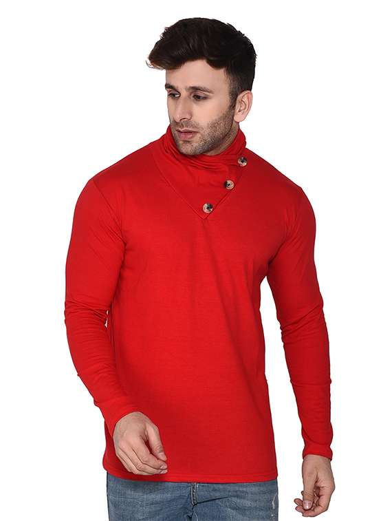 high neck solid regular t-shirt