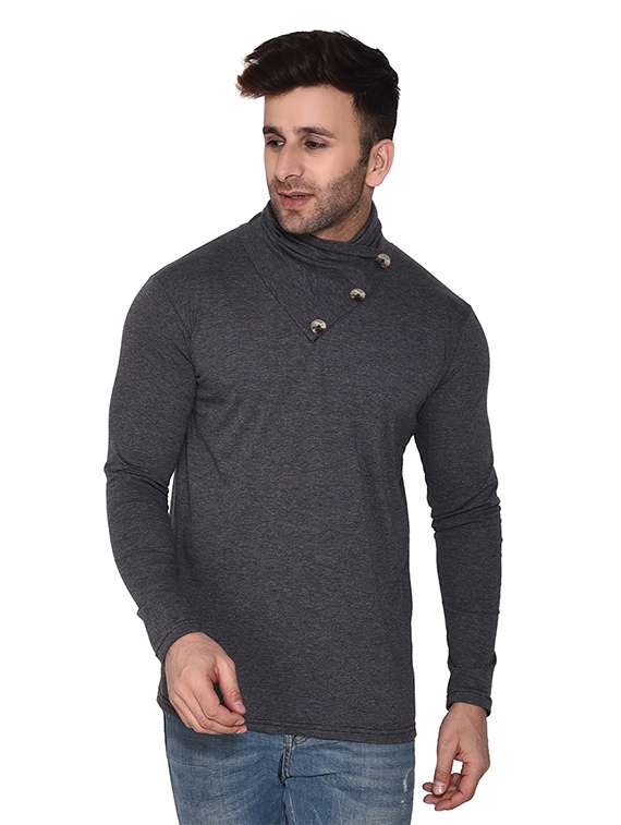 high neck solid regular t-shirt