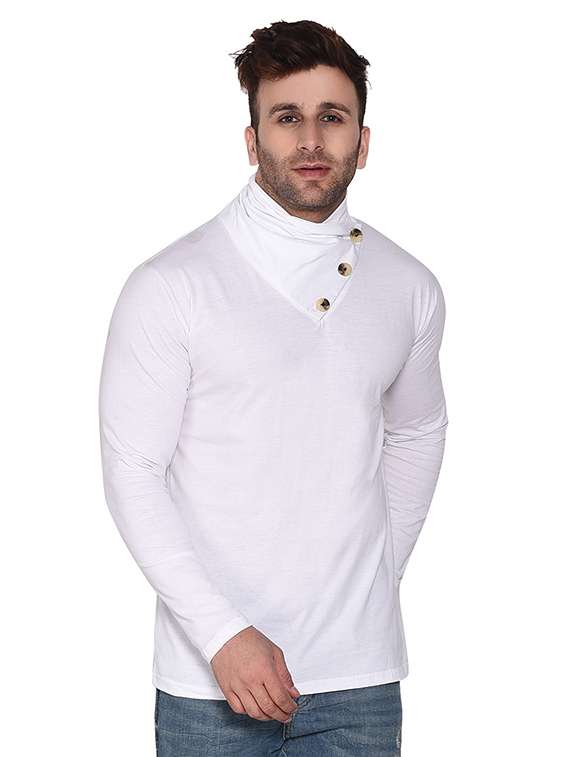 high neck solid regular t-shirt