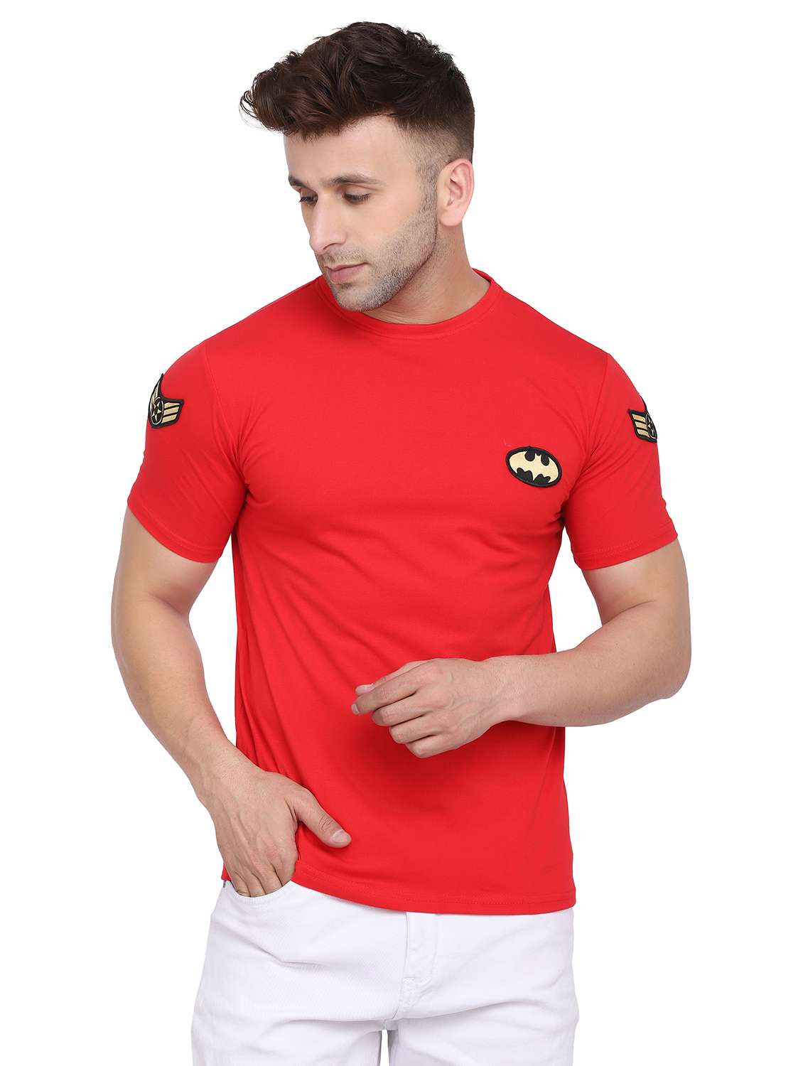 men red slim fit plain t-shirt