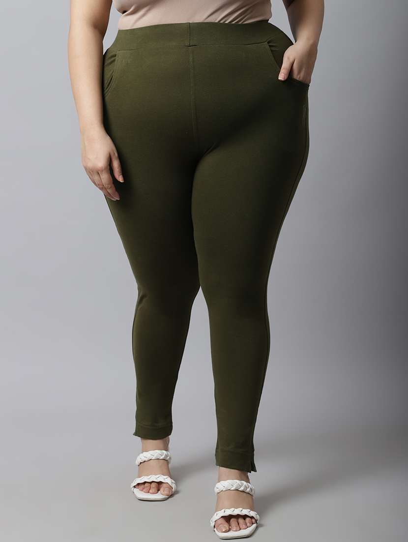 green cotton leggings