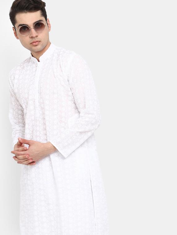 embroidered cotton kurta pyjama set - 19915966 - Standard Image - 2