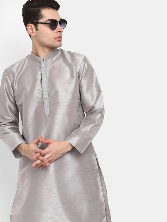 silver cotton kurta pyjama set - 19915973 - Standard Image - 2