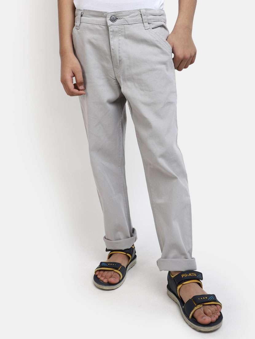 boys grey cotton blend casual chinos trousers