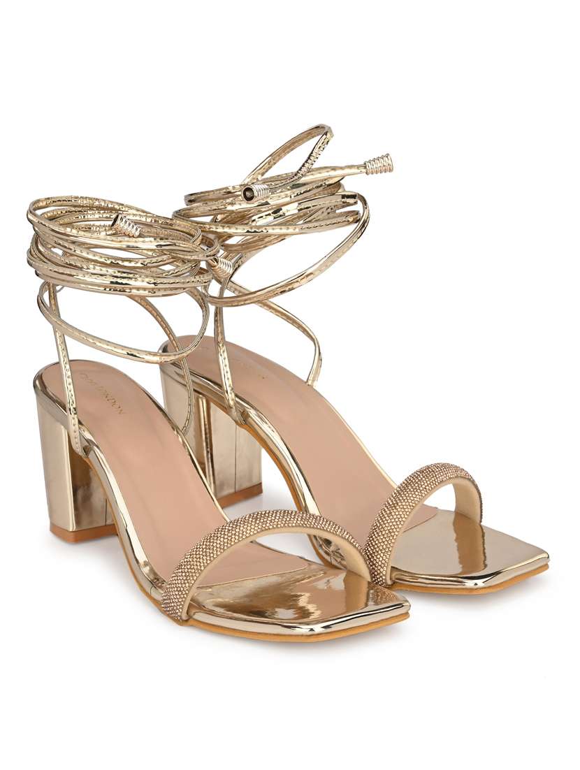 Gold Solid Gladiators Block Heel Sandal