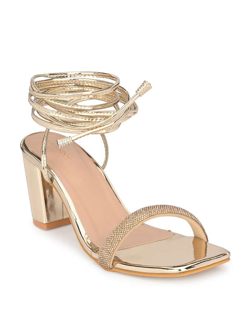 Gold Solid Gladiators Block Heel Sandal
