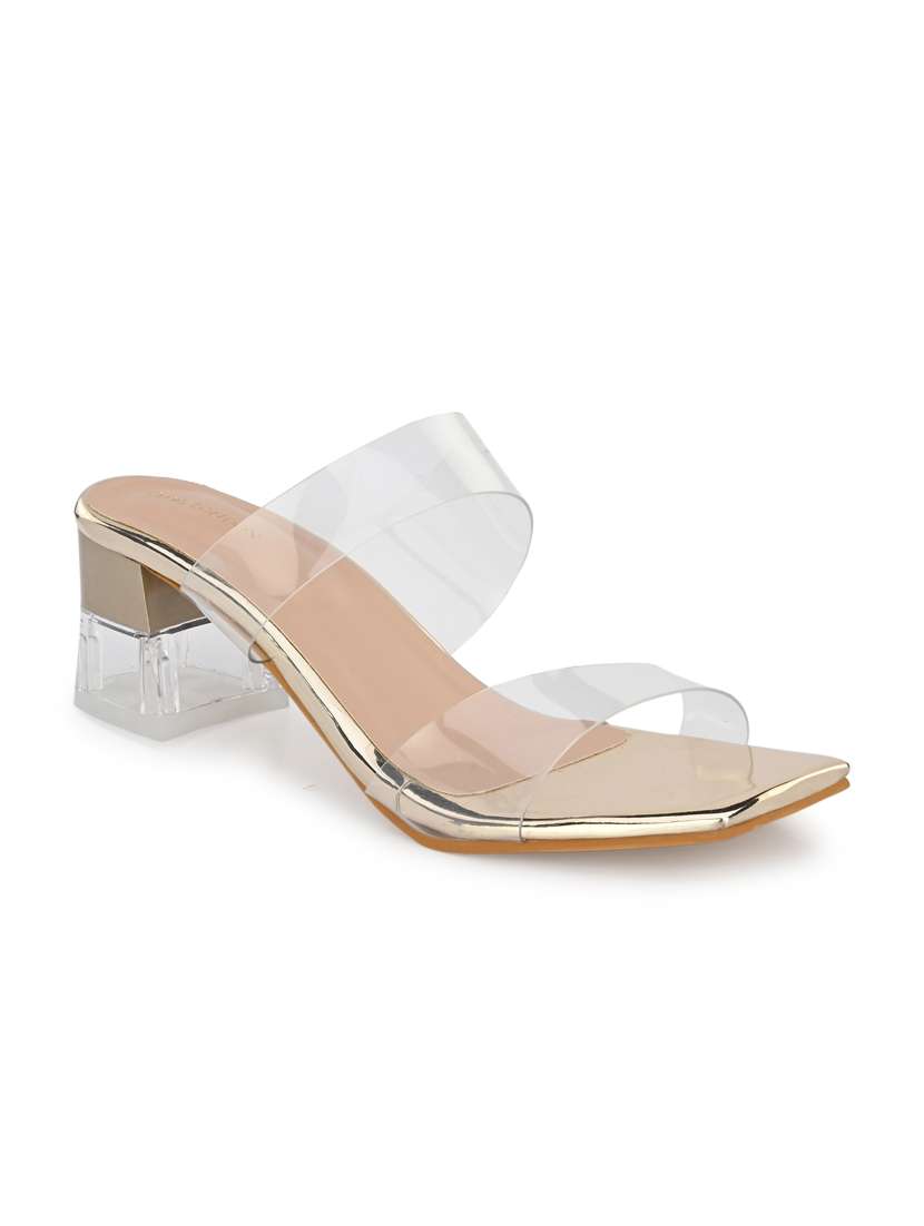gold transparent strap block heel sandal - 19920009 - Standard Image - 2