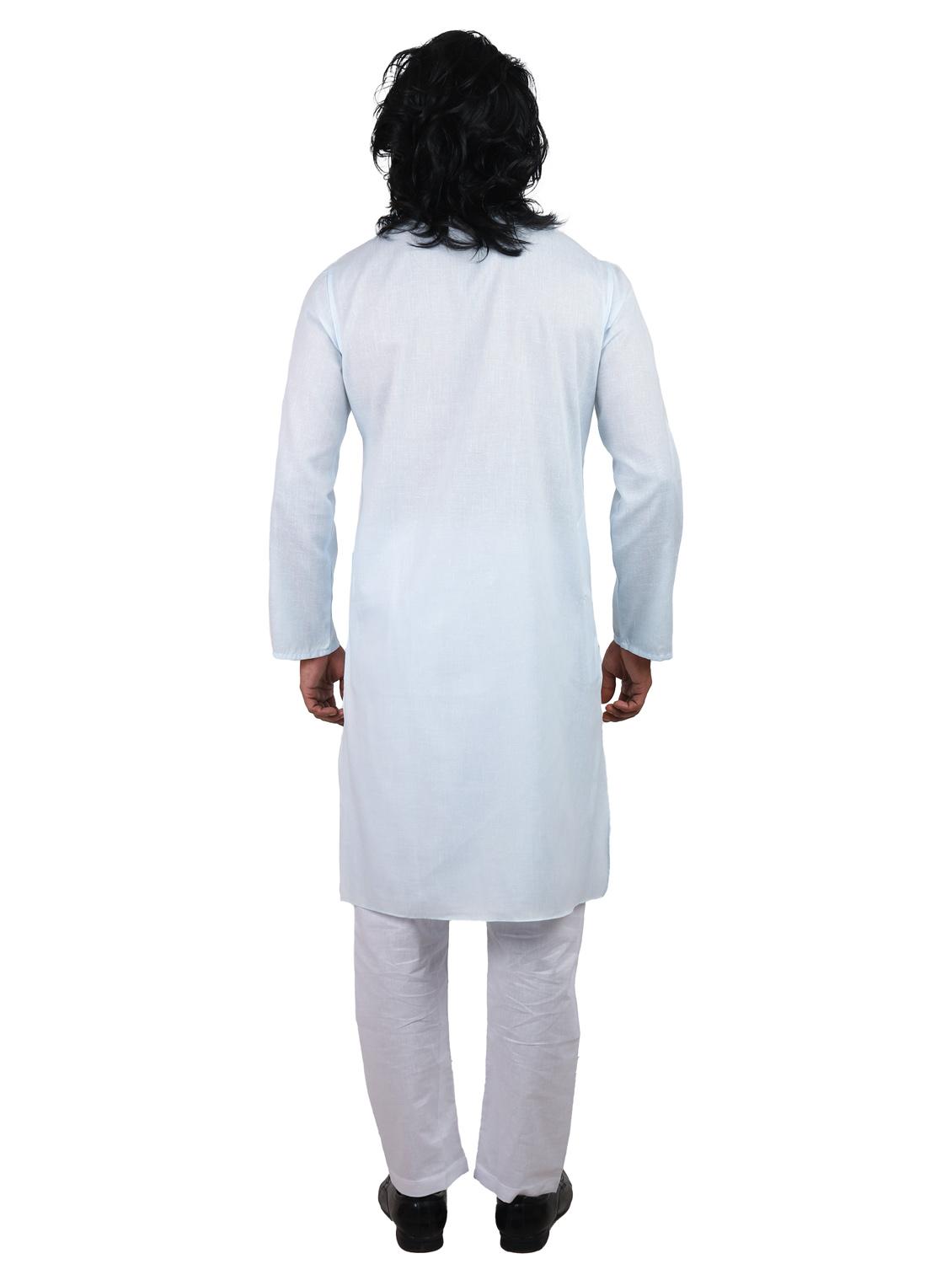 light blue solid cotton kurta - 19920546 - Standard Image - 2