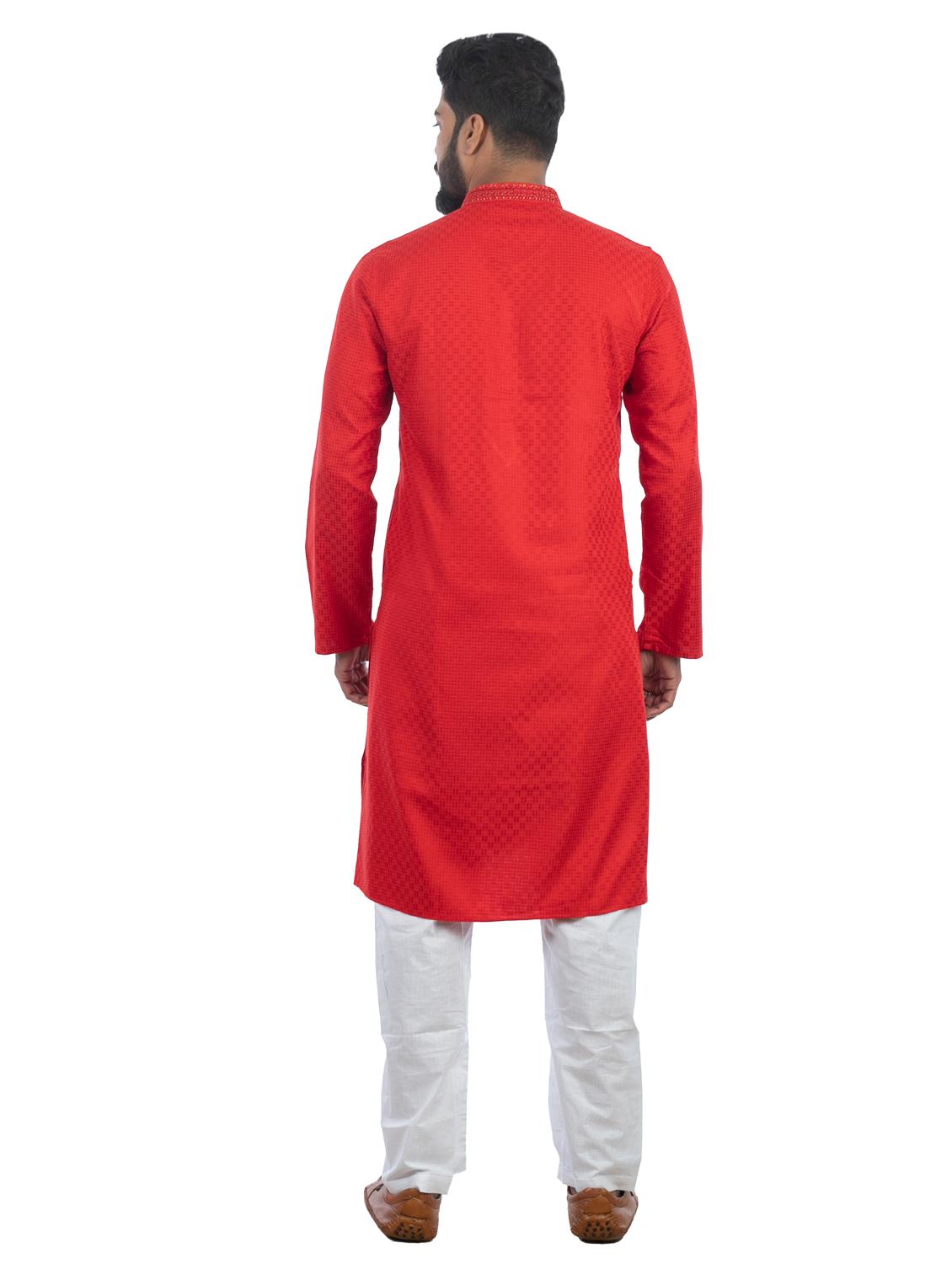red solid cotton long kurta - 19920554 - Standard Image - 2