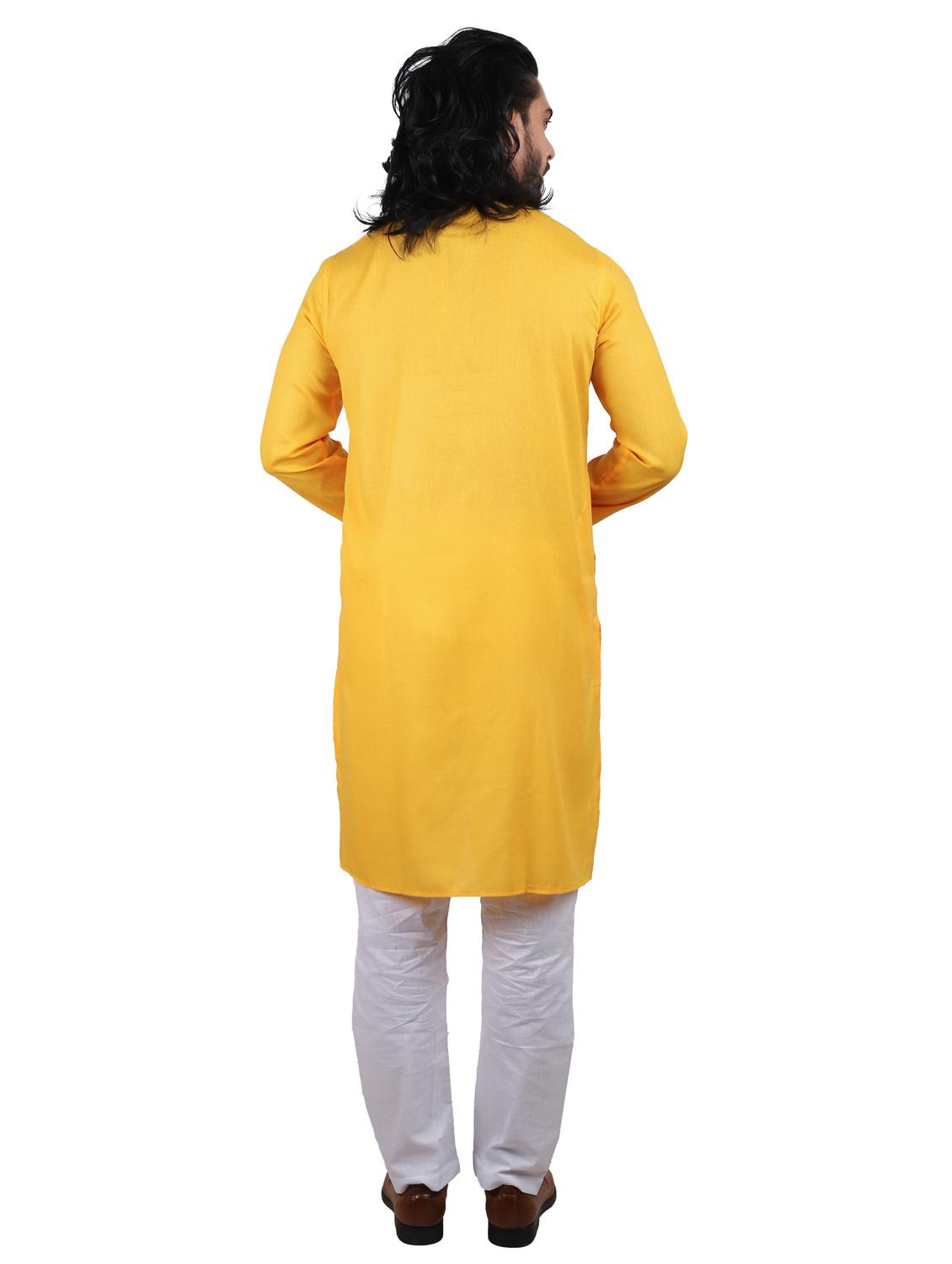 yellow solid cotton long kurta - 19920558 - Standard Image - 2
