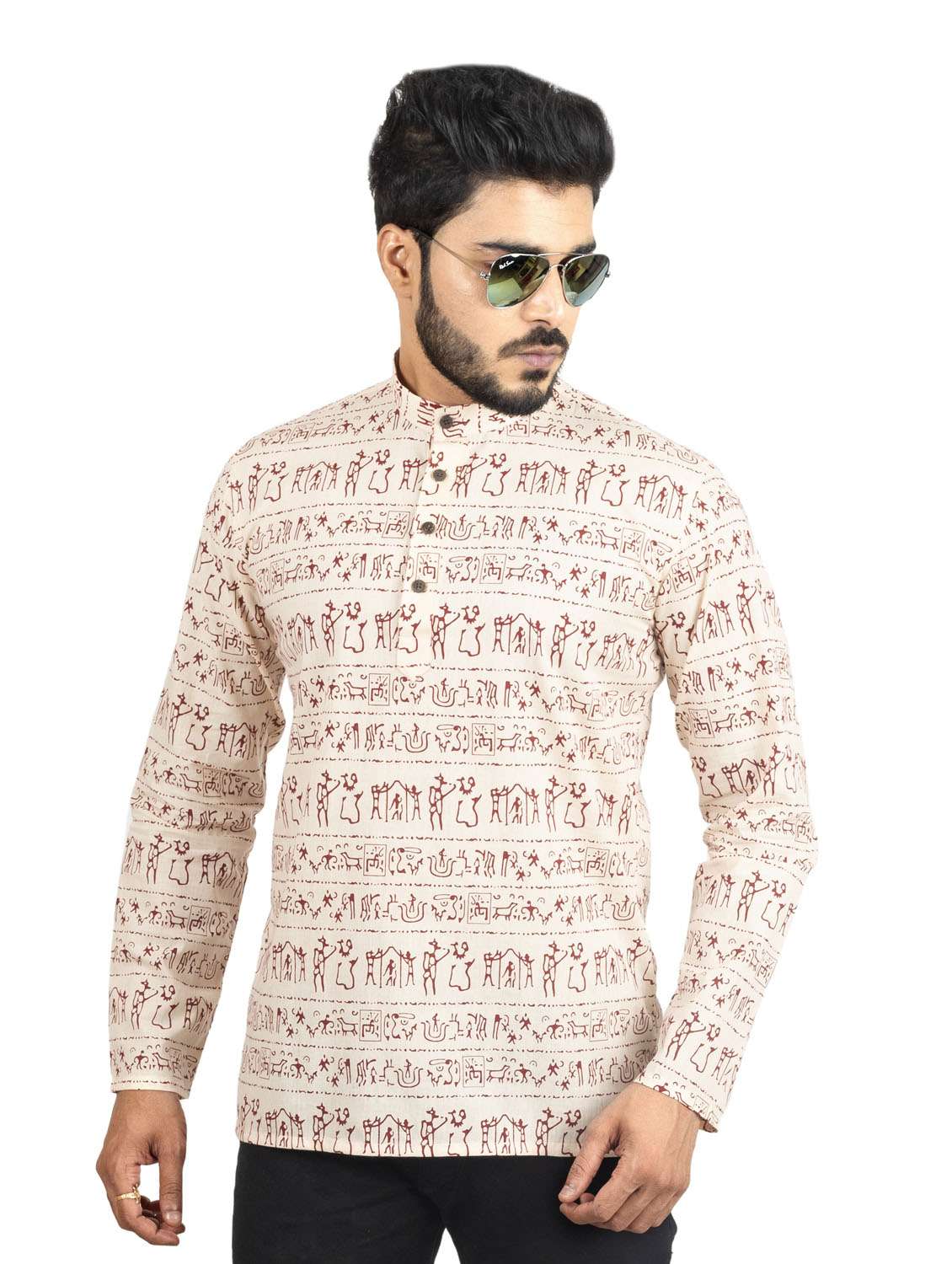 red printed cotton short kurta