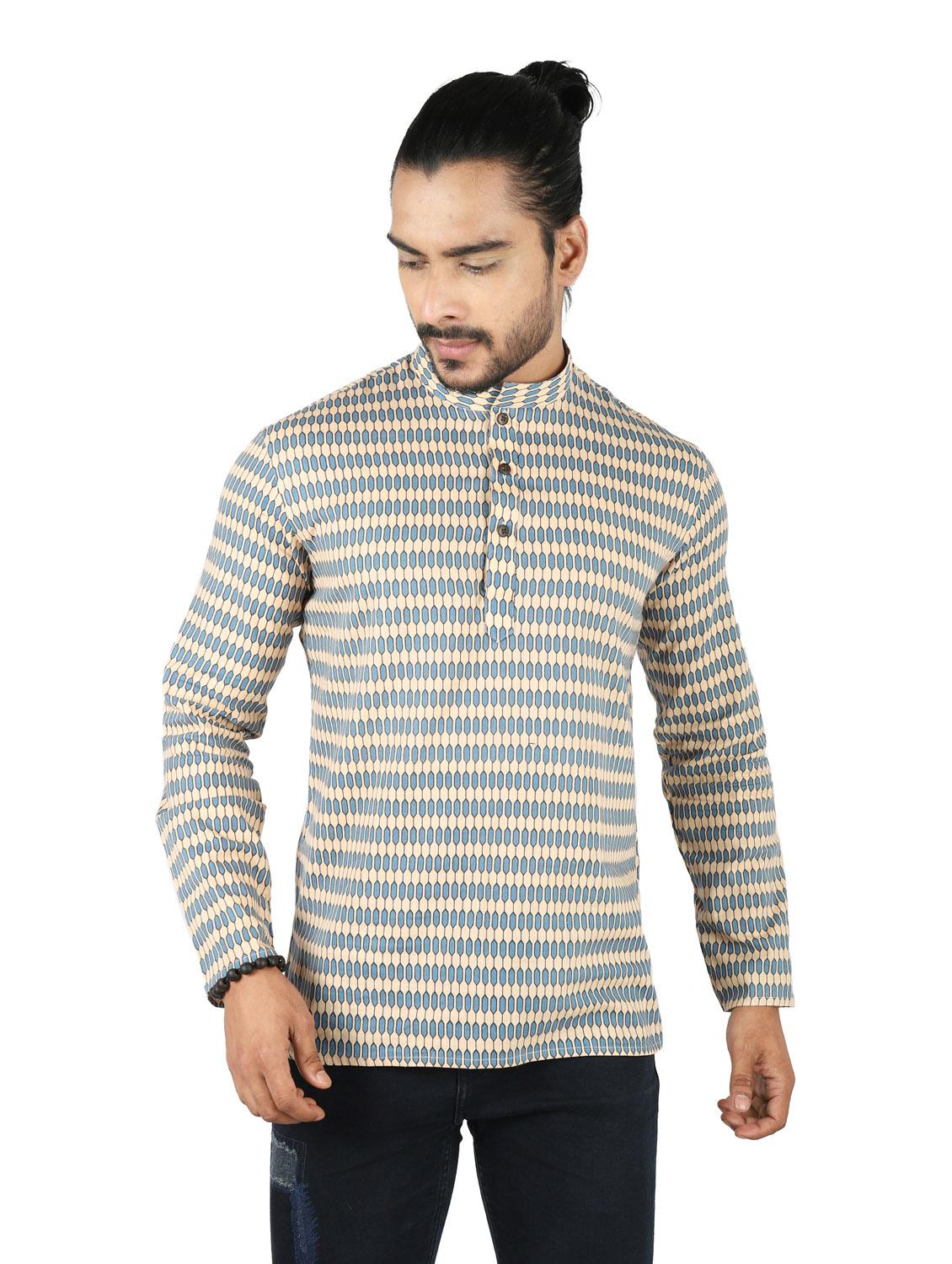 men printed mandarin neck short kurta - 19920572 - Standard Image - 2