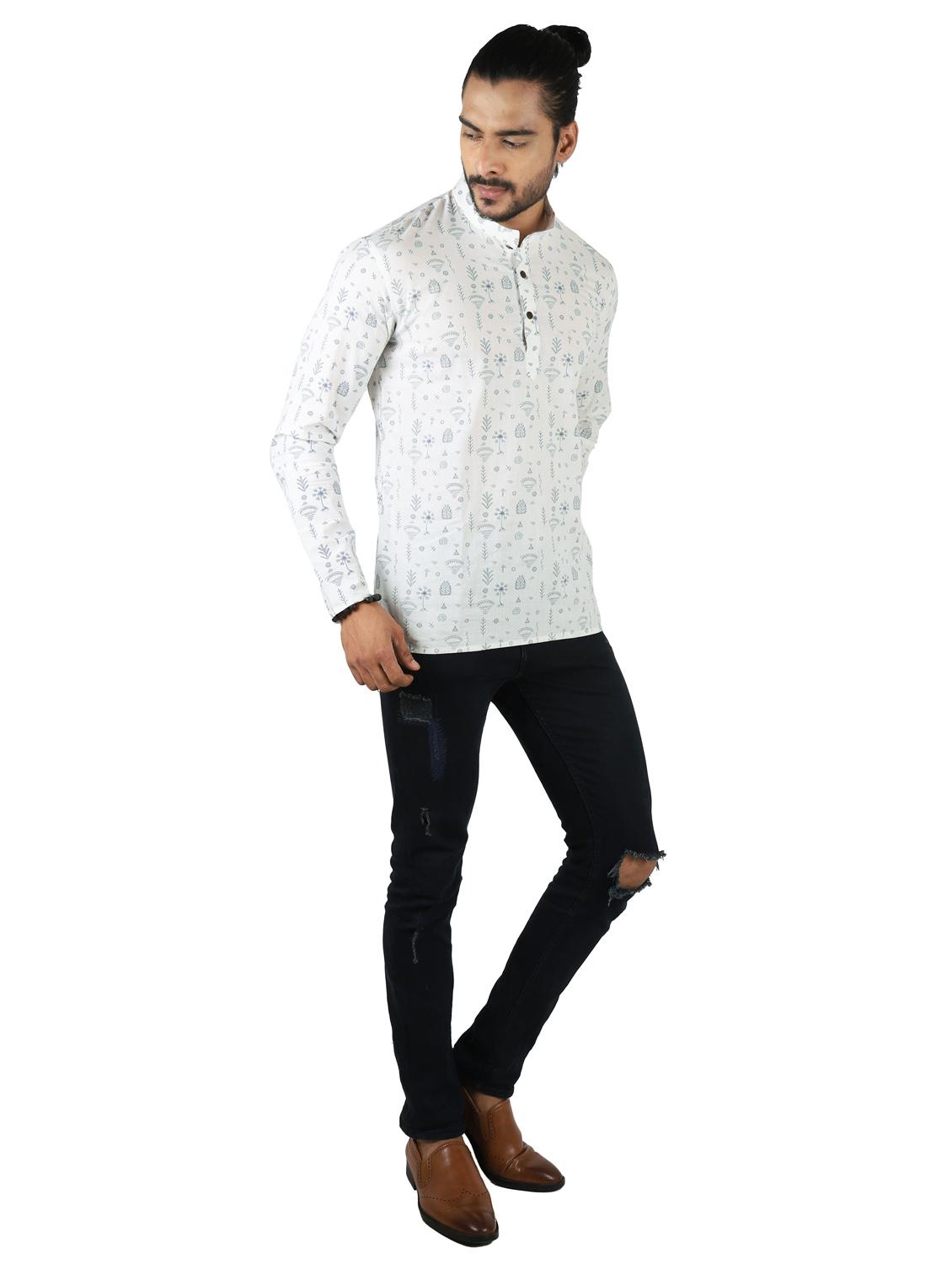 men printed mandarin neck short kurta - 19920575 - Standard Image - 2