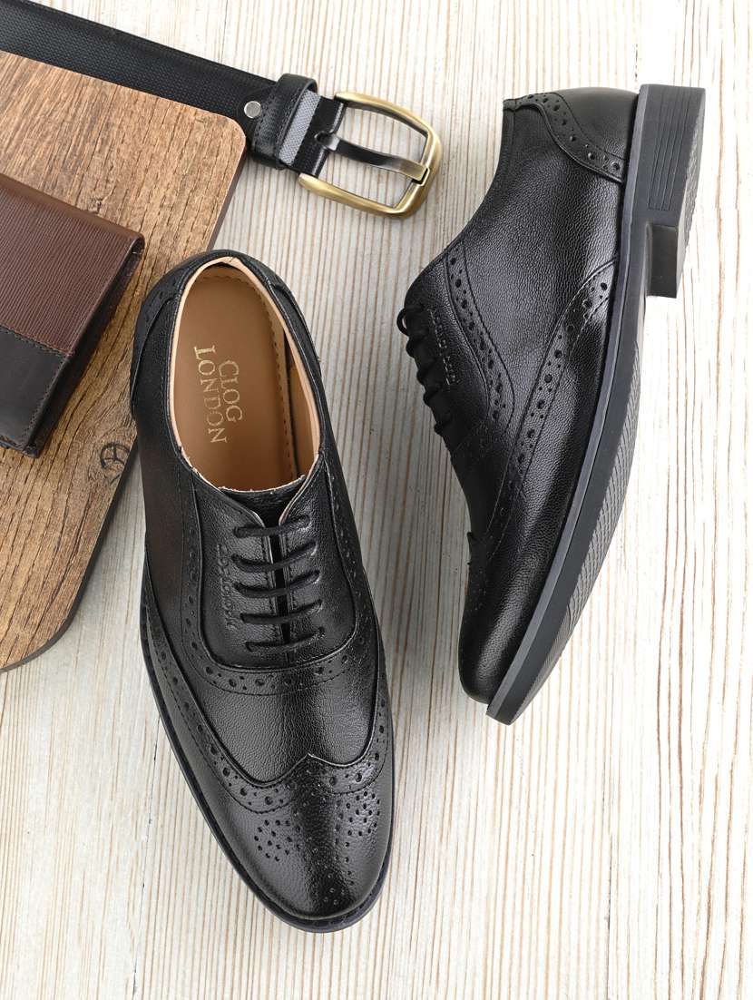 black lace-up brouge shoes