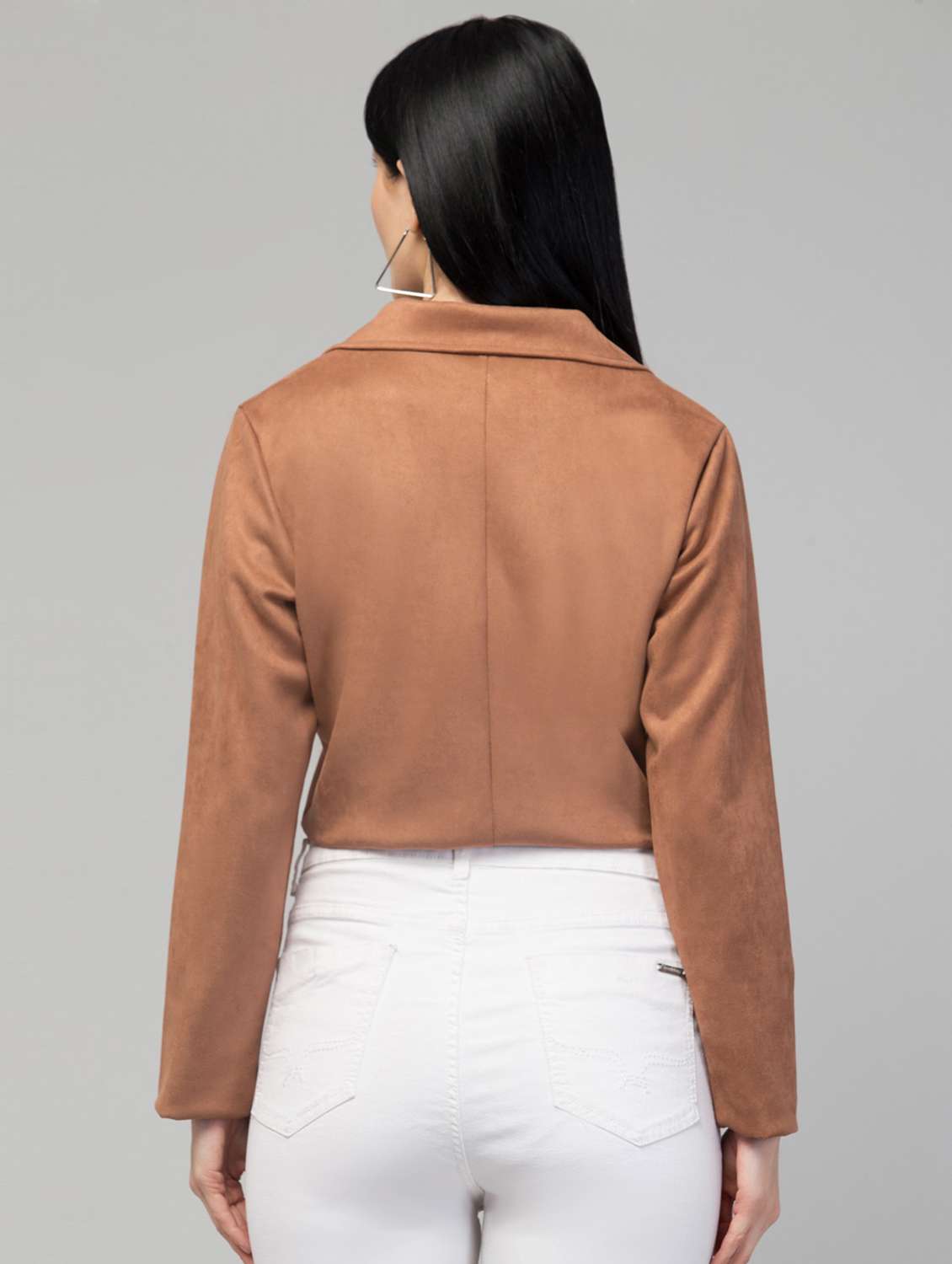 lapel collar solid crop blazer - 19921787 -  Standard Image - 2