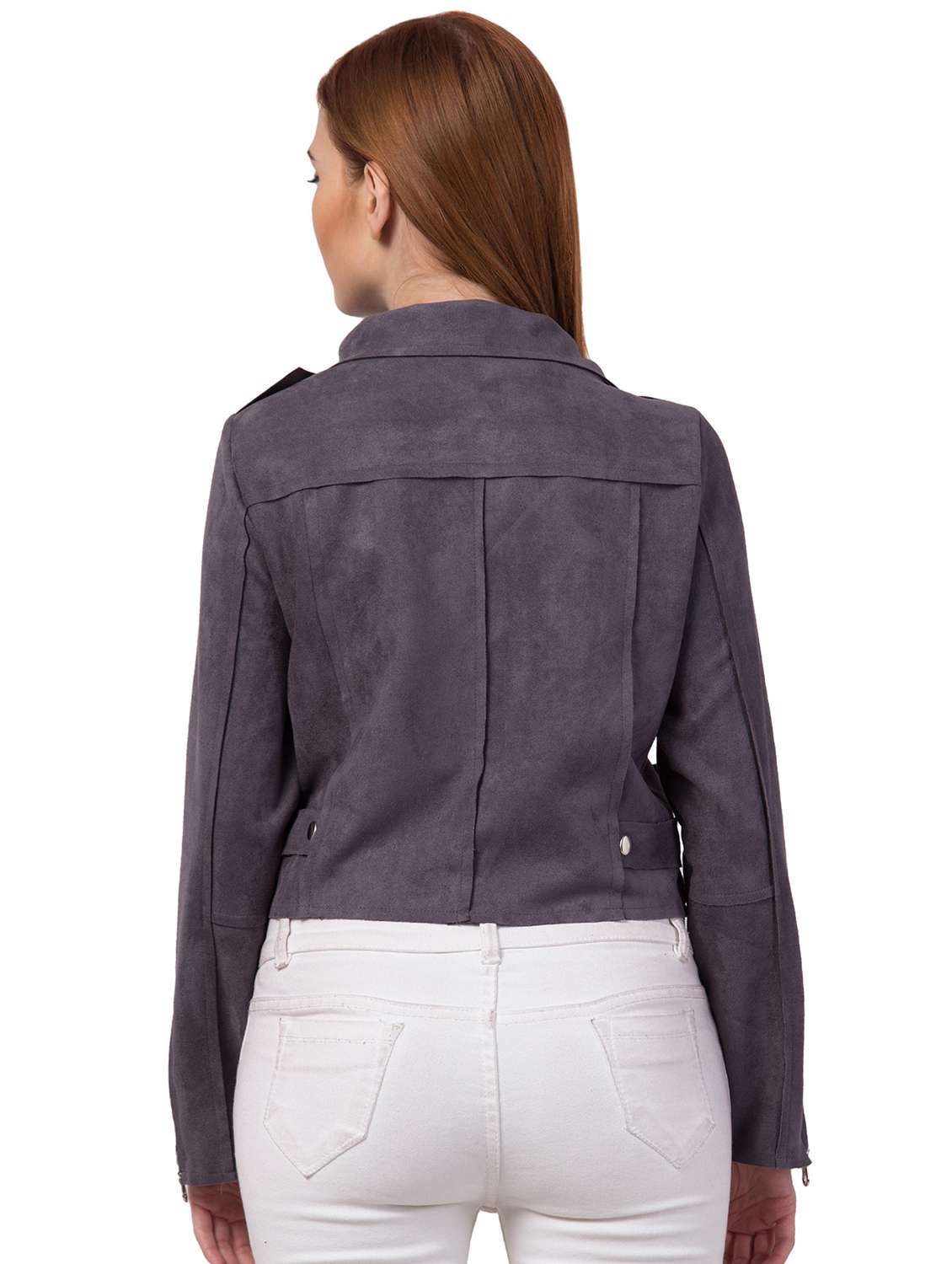 long sleeved solid zipper leather jacket - 19921810 - Standard Image - 2