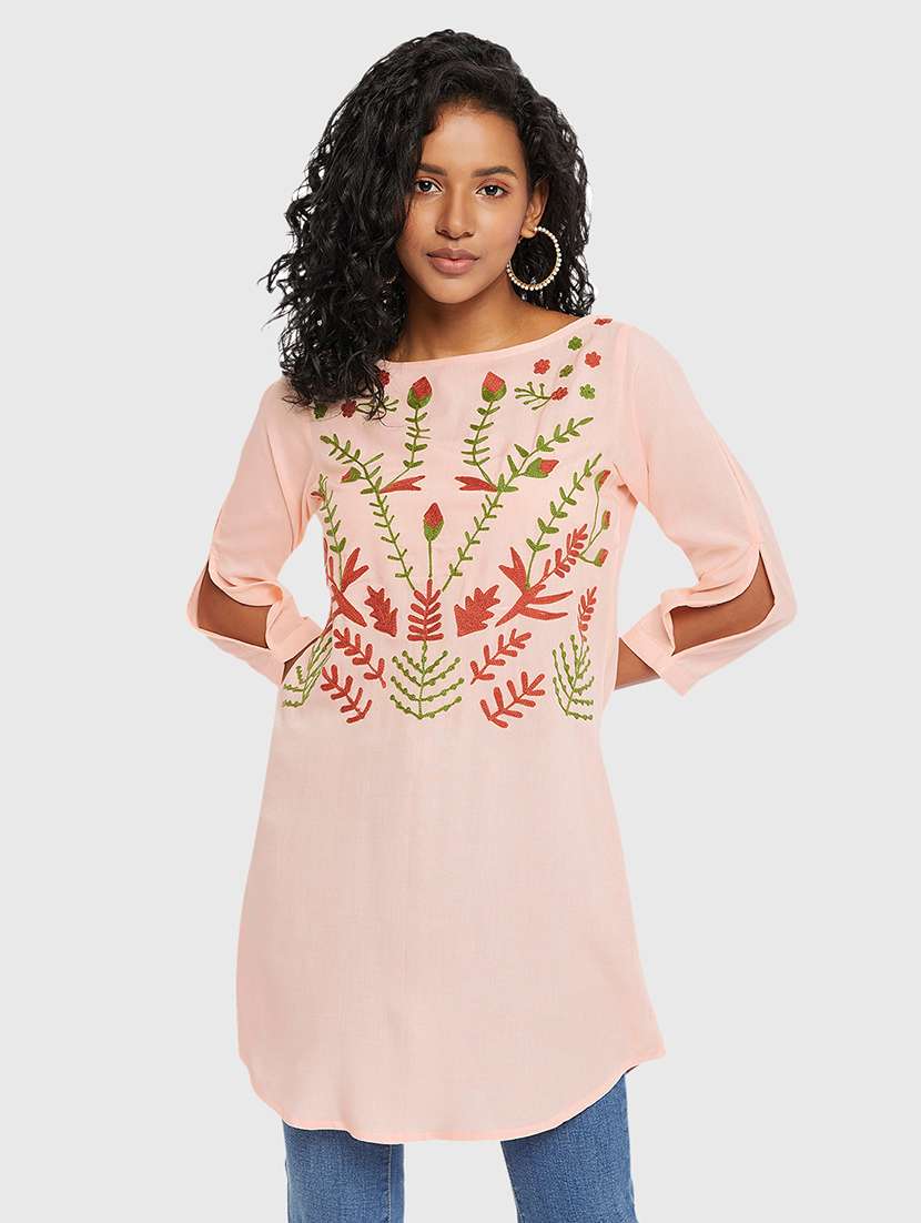 boat neck embroidered regular tunic