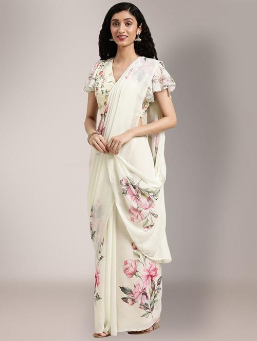 women's floral off white colored saree with blouse - 19925179 -  Standard Image - 0