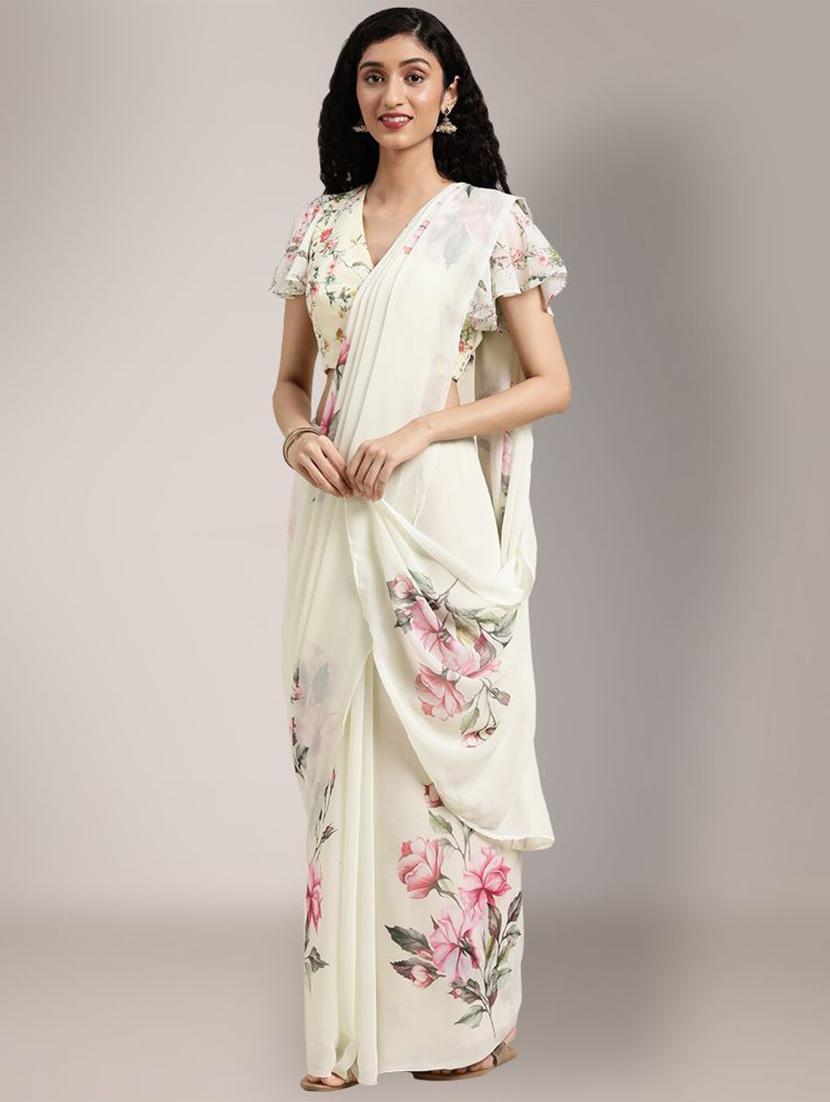 women's floral off white colored saree with blouse - 19925179 -  Zoom Image - 0