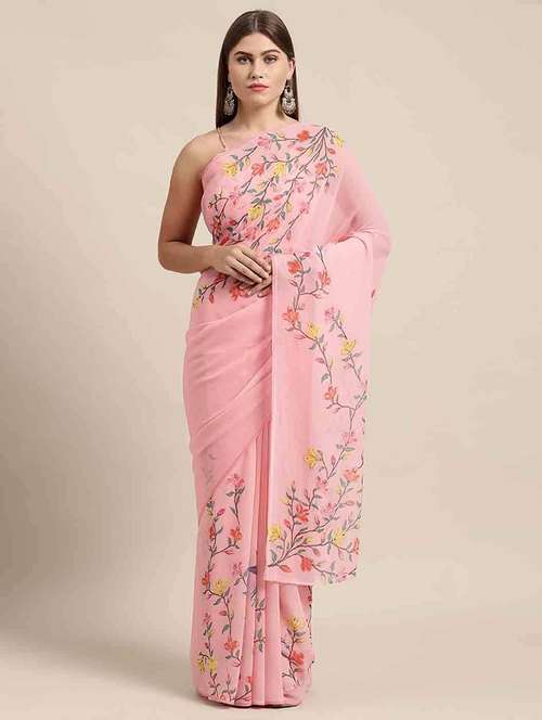 women's floral rosewater colored saree with blouse - 19925181 - Standard Image - 0