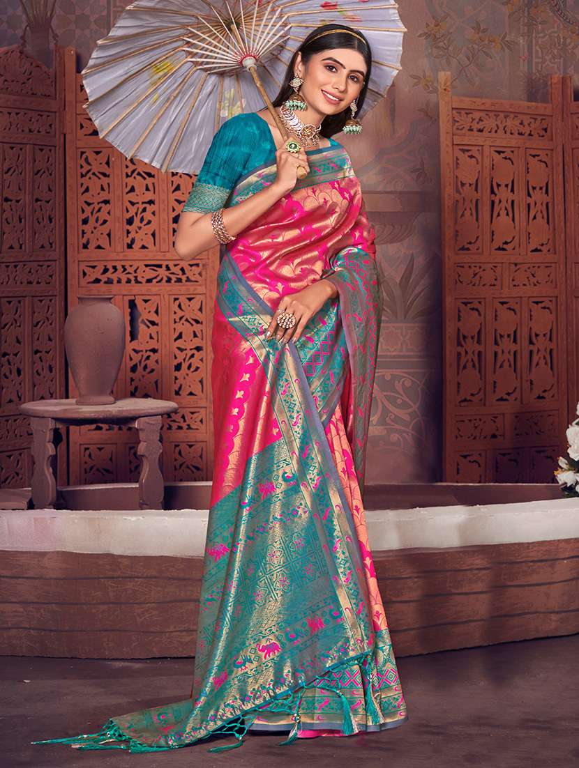 women's self design pink colored saree with blouse - 19925399 -  Zoom Image - 0