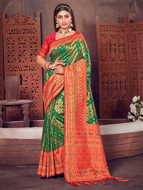 women's self design green colored saree with blouse - 19925400 - Standard Image - 0