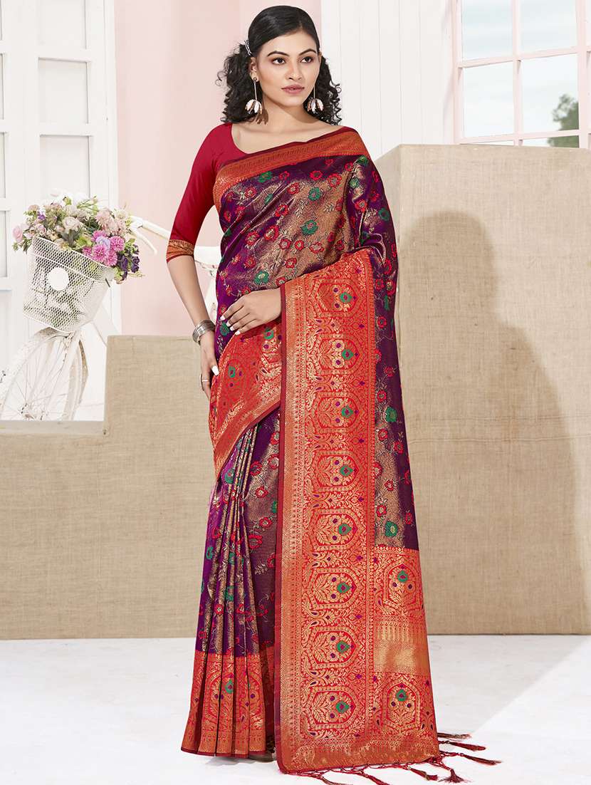 women's self design purple colored saree with blouse