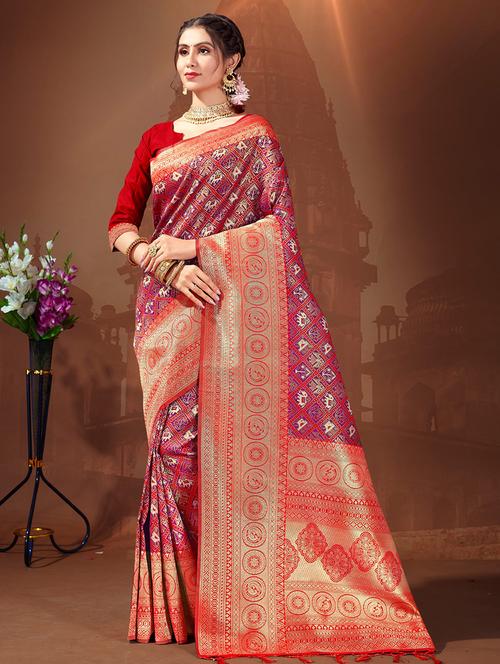 women's self design red colored saree with blouse - 19925471 - Standard Image - 0