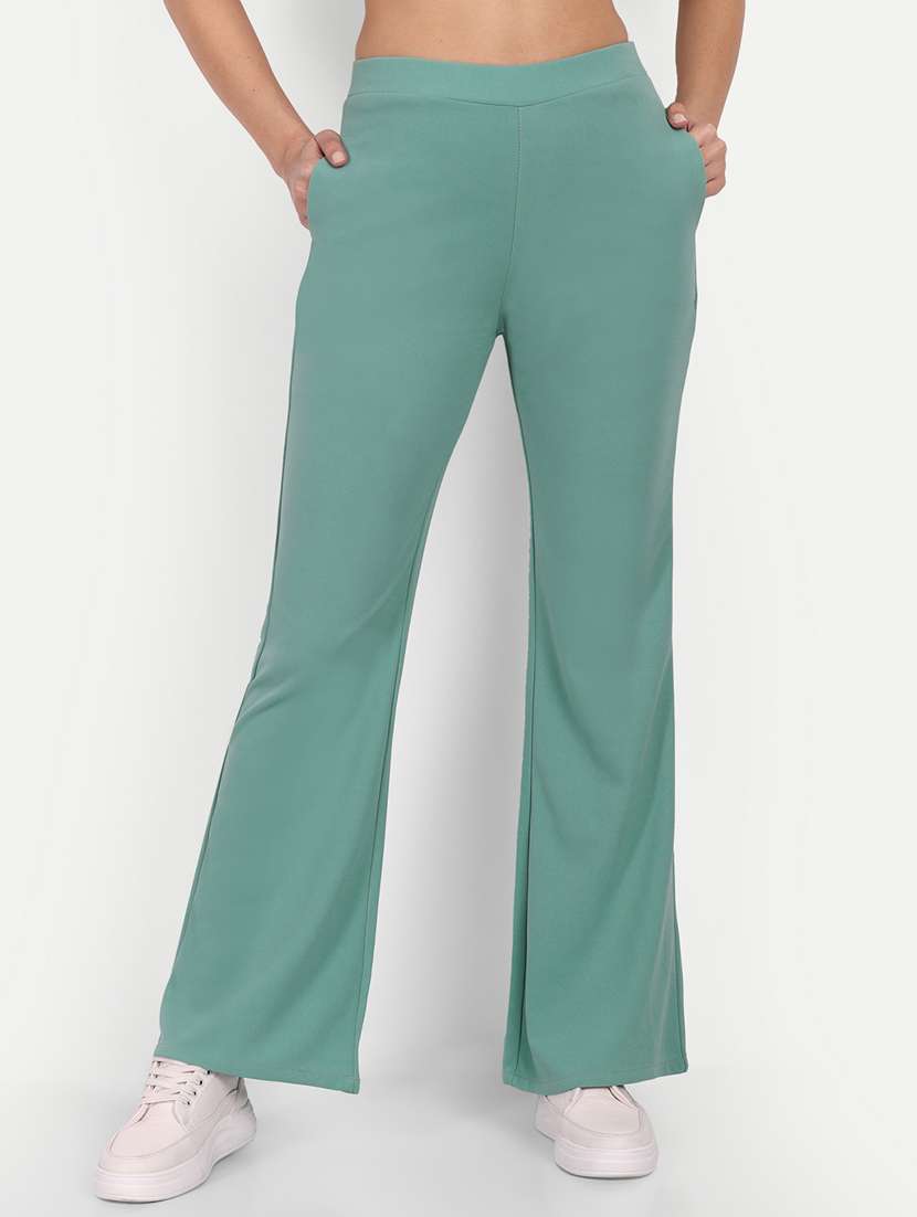 green flat front full length trouser
