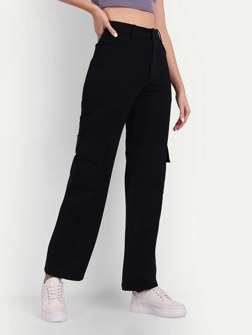 black solid cargo full length trouser