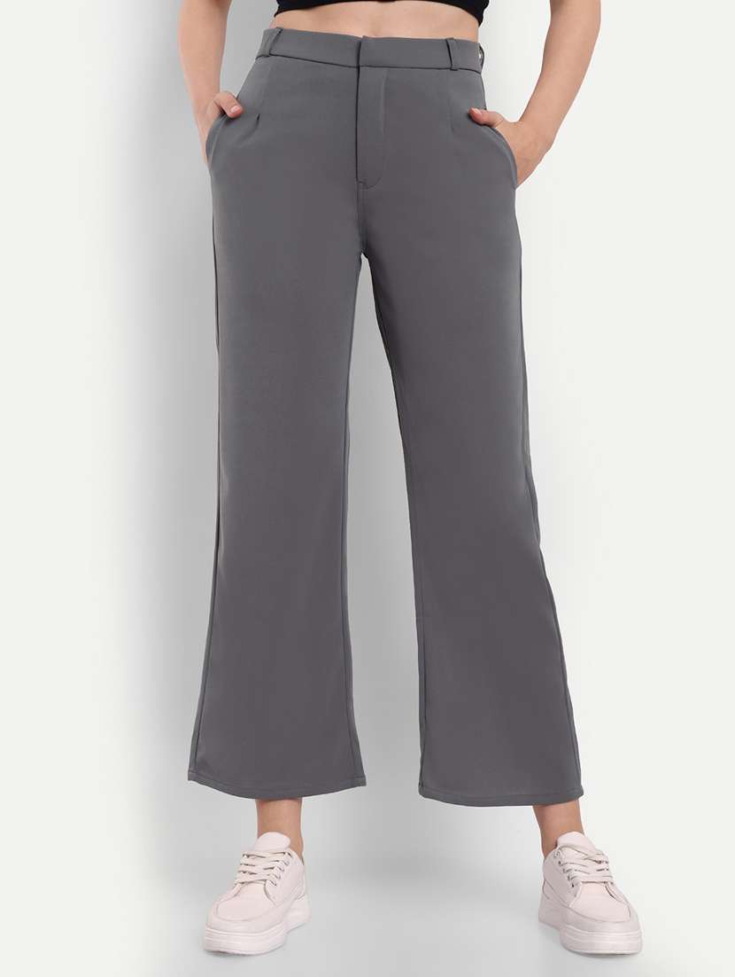 grey flat front full length trouser