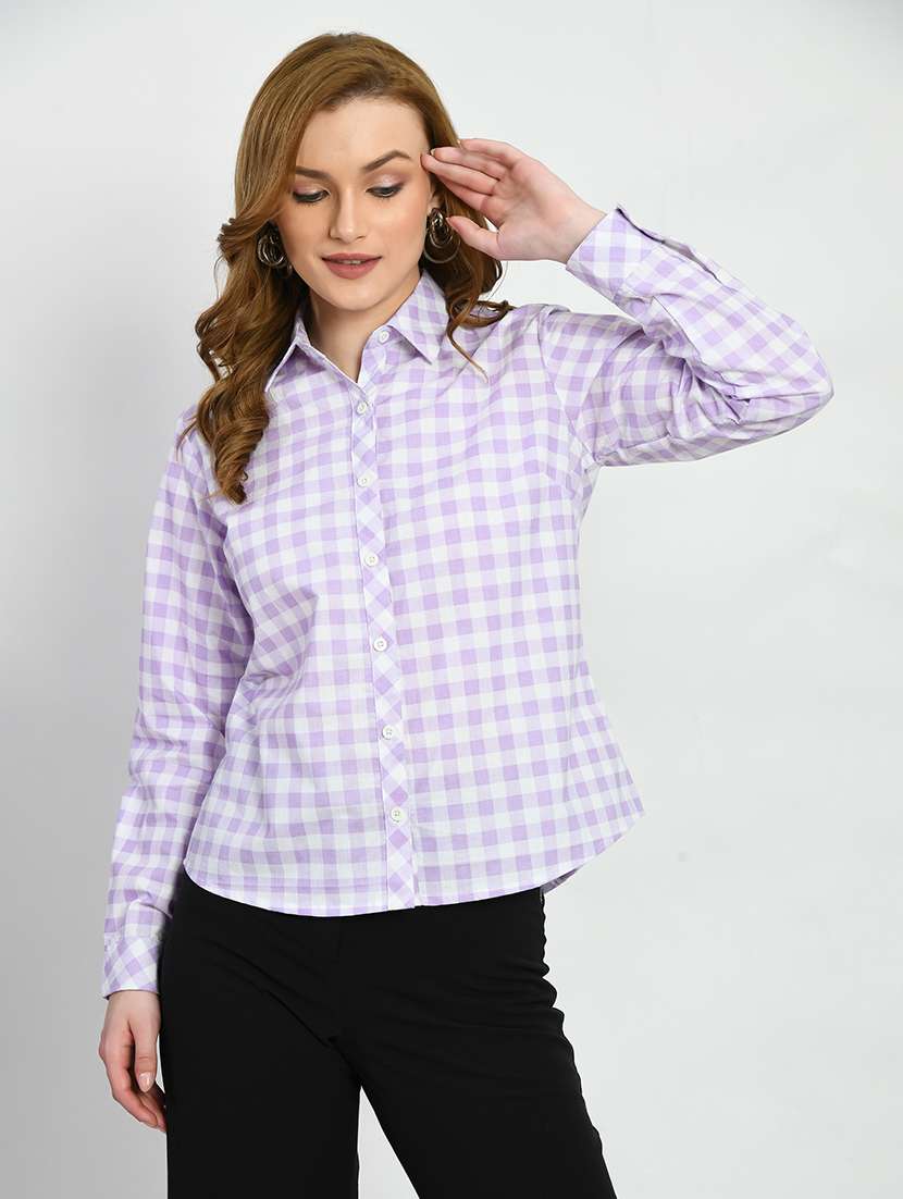 purple check print long sleeves regular shirt