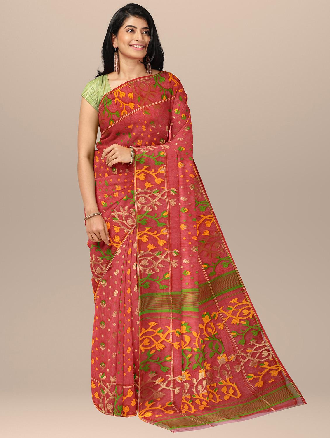 women's self design pink colored saree with blouse - 19925777 - Zoom Image - 0