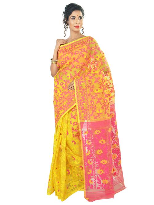 women's self design yellow colored saree with blouse - 19925784 - Standard Image - 0