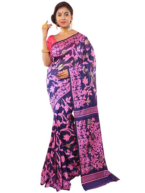 women's self design navy blue colored saree with blouse - 19925790 - Standard Image - 0