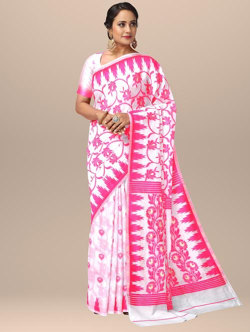 women's self design white colored saree with blouse - 19925791 -  Standard Image - 0