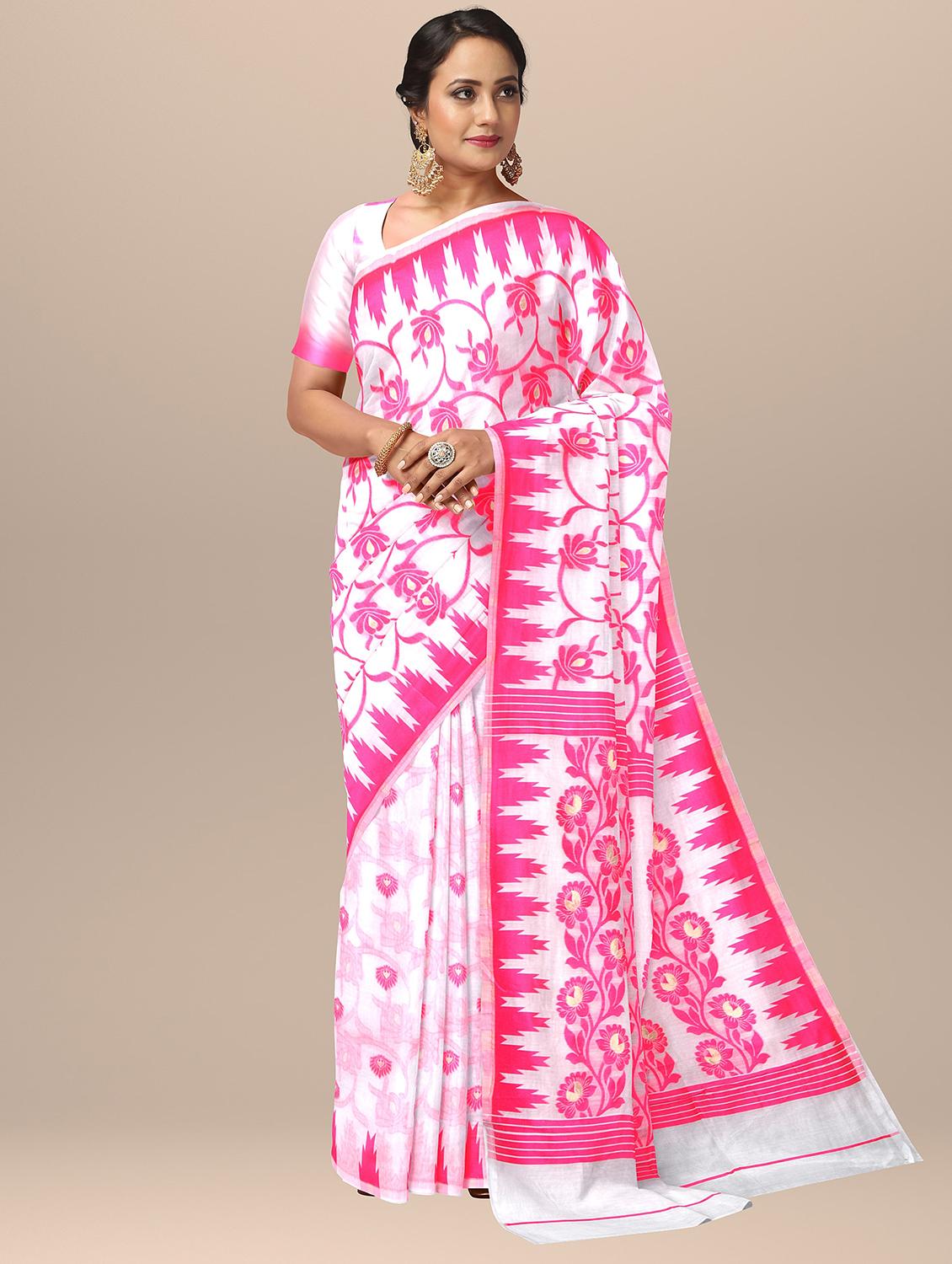 women's self design white colored saree with blouse - 19925791 -  Zoom Image - 0