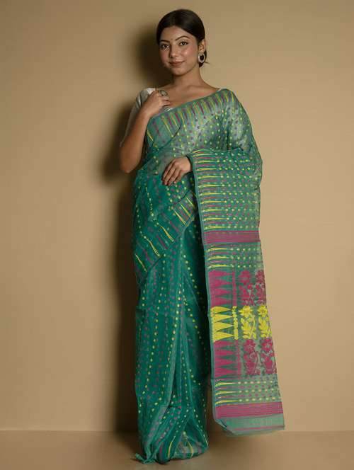 women's self design teal colored saree with blouse - 19925814 -  Standard Image - 0
