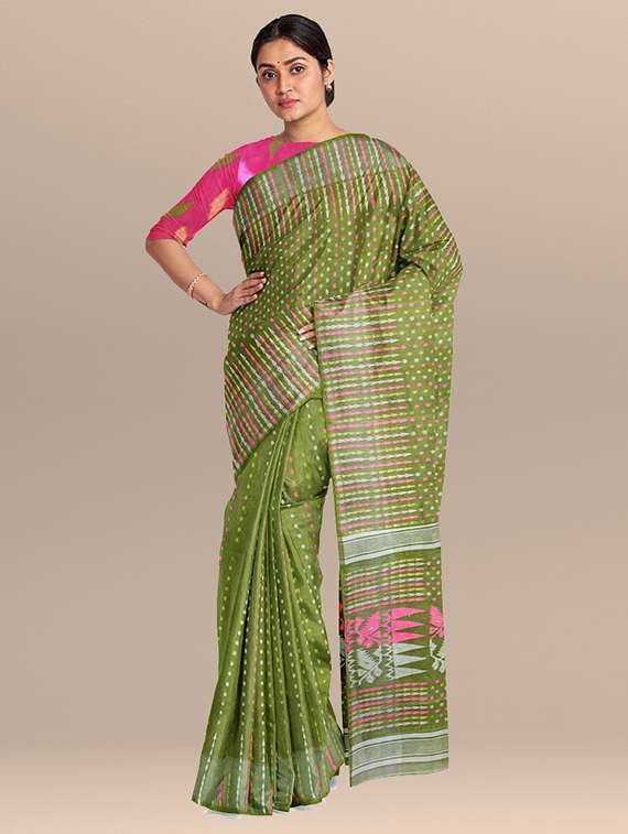 women's self design green colored saree with blouse