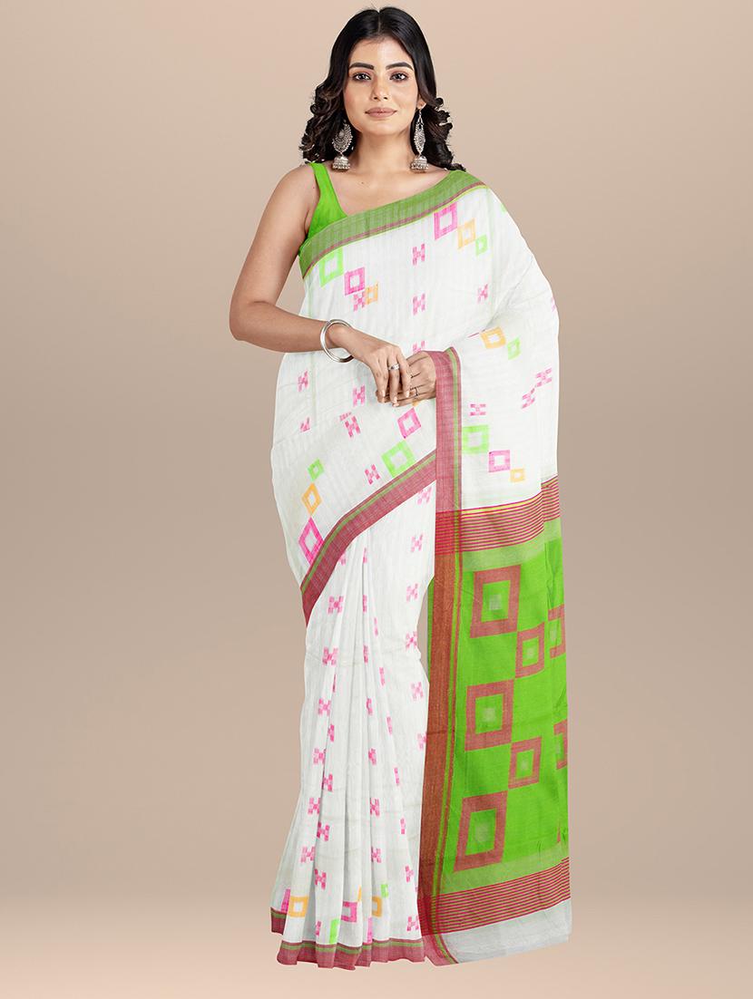 women's self design white colored saree with blouse - 19925824 -  Zoom Image - 0
