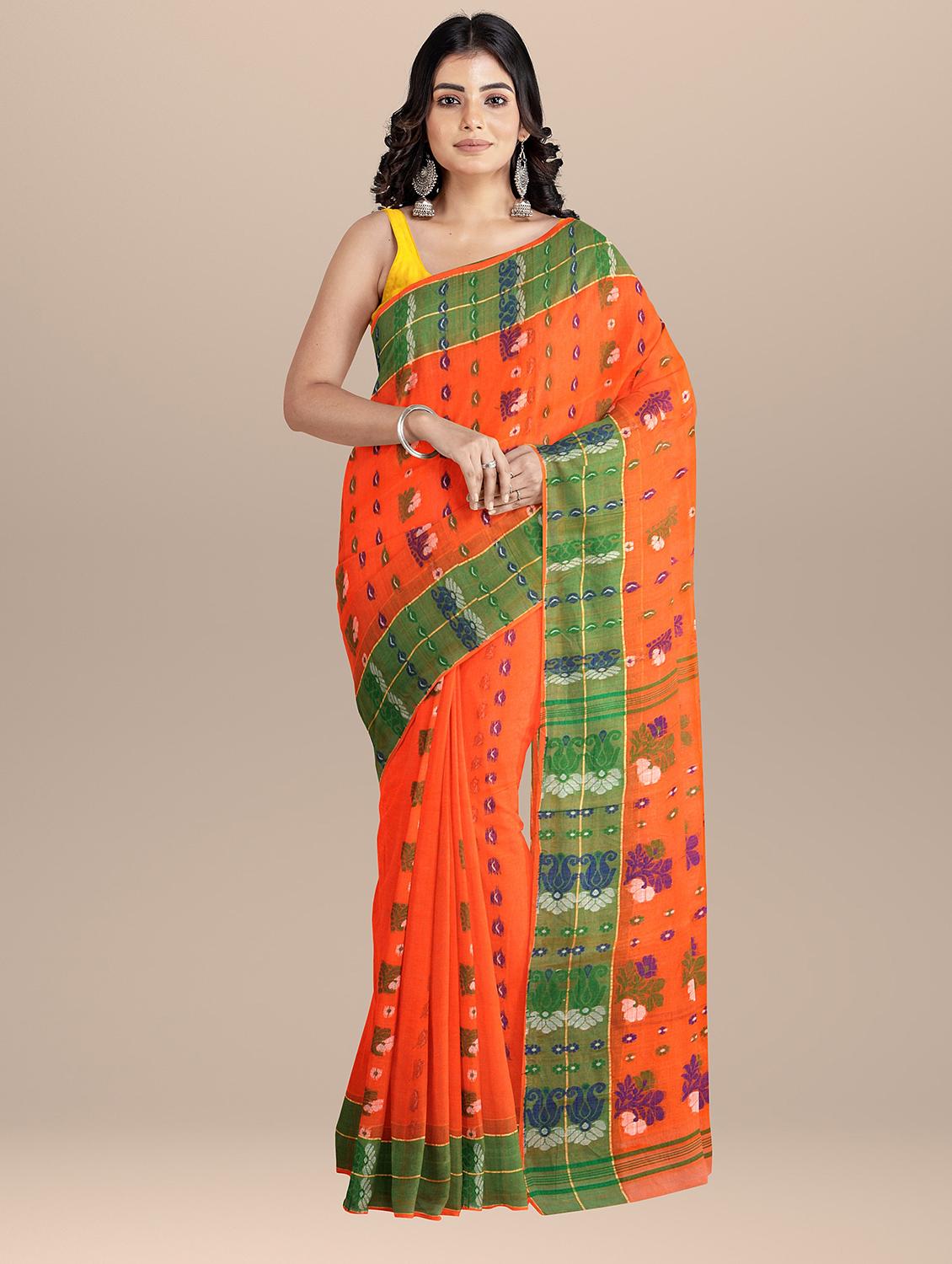 women's self design orange colored saree with blouse - 19925827 - Zoom Image - 0