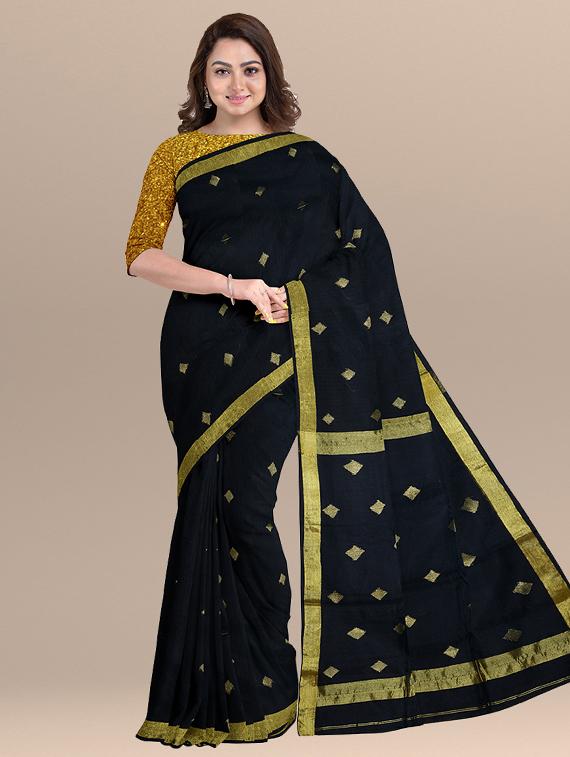 women's self design black colored saree with blouse - 19925831 -  Zoom Image - 0