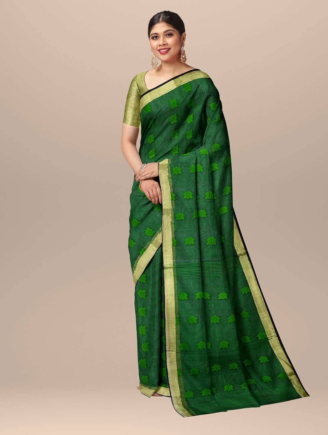 women's floral green colored saree with blouse